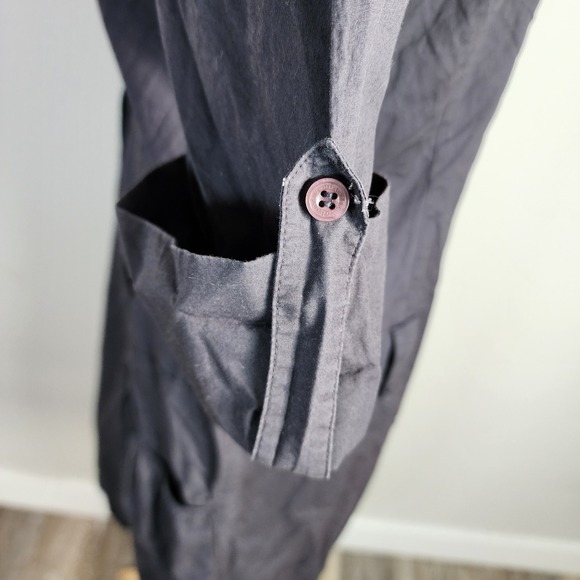 Boxfresh Shirt Dress Womens Medium Utility Gray Roll Tab Sleeve Cargo Pockets - Picture 6 of 16